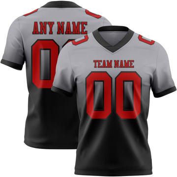 Custom Gray Red-Black Mesh Authentic Fade Fashion Football Jersey