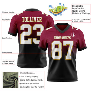 Custom Maroon White Black-Old Gold Mesh Authentic Fade Fashion Football Jersey