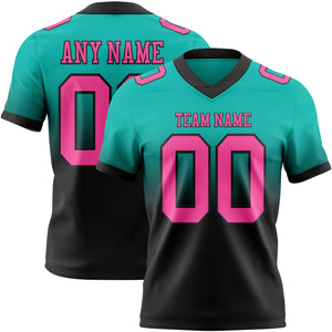 Custom Aqua Pink-Black Mesh Authentic Fade Fashion Football Jersey
