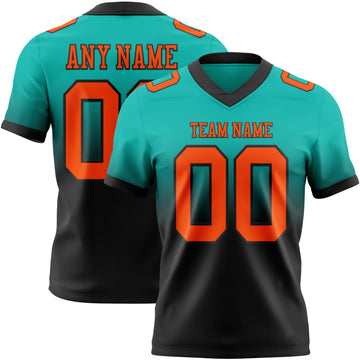 Custom Aqua Orange-Black Mesh Authentic Fade Fashion Football Jersey