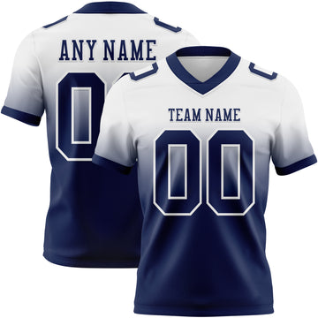 Custom White Navy Mesh Authentic Fade Fashion Football Jersey