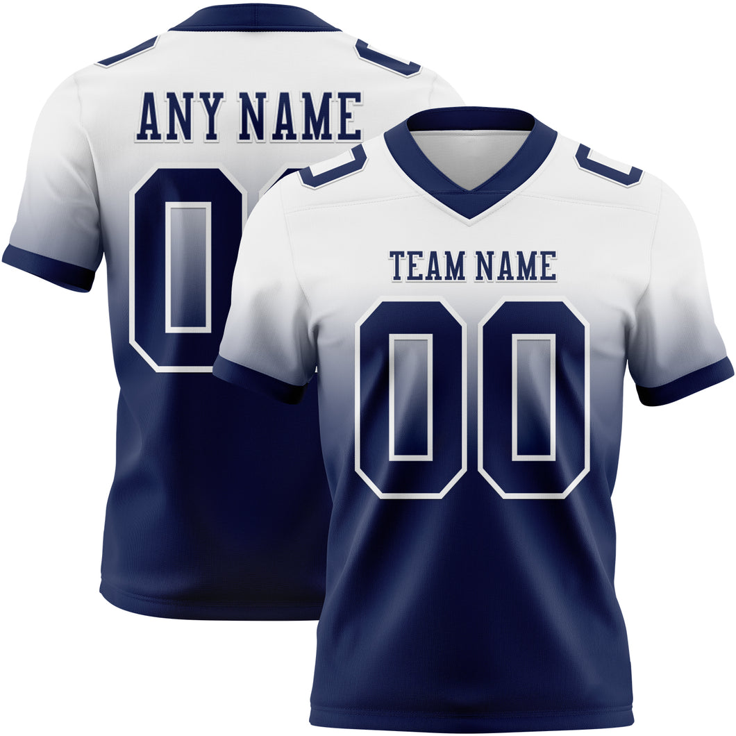 Custom White Navy Mesh Authentic Fade Fashion Football Jersey