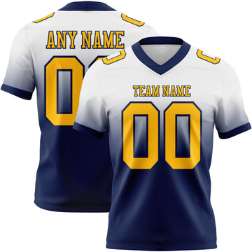 Custom White Gold-Navy Mesh Authentic Fade Fashion Football Jersey
