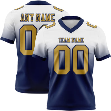 Custom White Old Gold-Navy Mesh Authentic Fade Fashion Football Jersey