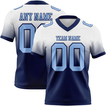 Custom White Light Blue-Navy Mesh Authentic Fade Fashion Football Jersey