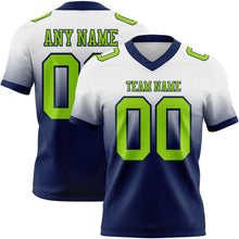 Load image into Gallery viewer, Custom White Neon Green-Navy Authentic Fade Fashion Football Jersey
