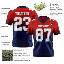 Load image into Gallery viewer, Custom Red White Navy-Gray Authentic Fade Fashion Football Jersey
