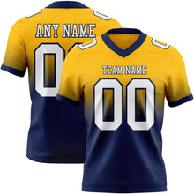 Laden Sie das Bild in den Galerie-Viewer, Custom Gold White-Navy Authentic Fade Fashion Football Jersey
