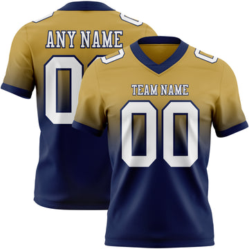 Custom Old Gold White-Navy Mesh Authentic Fade Fashion Football Jersey