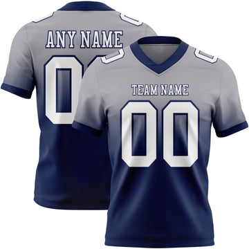 Custom Gray White-Navy Mesh Authentic Fade Fashion Football Jersey
