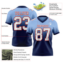 Load image into Gallery viewer, Custom Light Blue White Navy-Red Authentic Fade Fashion Football Jersey
