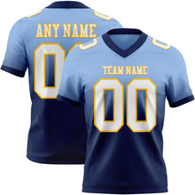 Load image into Gallery viewer, Custom Light Blue White Navy-Gold Authentic Fade Fashion Football Jersey

