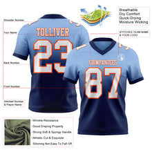 Load image into Gallery viewer, Custom Light Blue White Navy-Orange Authentic Fade Fashion Football Jersey
