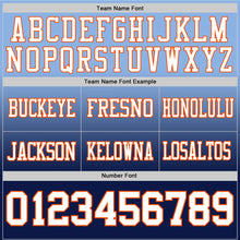 Load image into Gallery viewer, Custom Light Blue White Navy-Orange Authentic Fade Fashion Football Jersey
