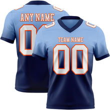 Load image into Gallery viewer, Custom Light Blue White Navy-Orange Authentic Fade Fashion Football Jersey
