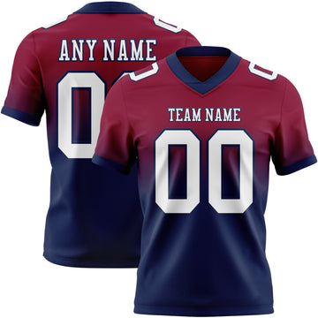 Custom Maroon White-Navy Mesh Authentic Fade Fashion Football Jersey