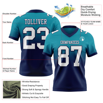 Custom Teal White-Navy Mesh Authentic Fade Fashion Football Jersey