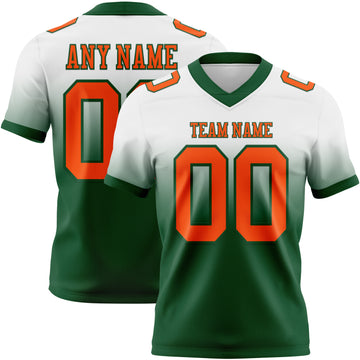 Custom White Orange-Green Mesh Authentic Fade Fashion Football Jersey