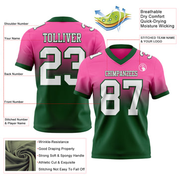 Custom Pink White-Green Mesh Authentic Fade Fashion Football Jersey