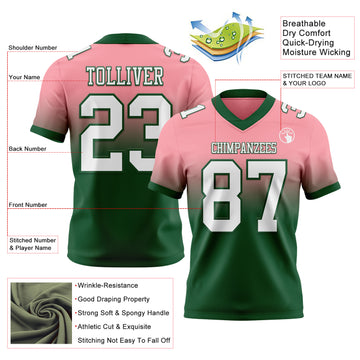 Custom Medium Pink White-Green Mesh Authentic Fade Fashion Football Jersey