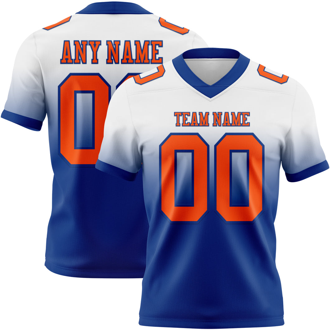 Custom White Orange-Royal Mesh Authentic Fade Fashion Football Jersey