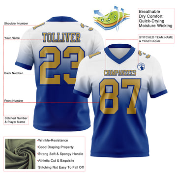 Custom White Old Gold-Royal Mesh Authentic Fade Fashion Football Jersey