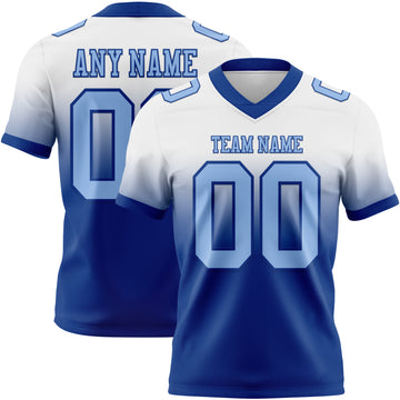 Custom White Light Blue-Royal Mesh Authentic Fade Fashion Football Jersey