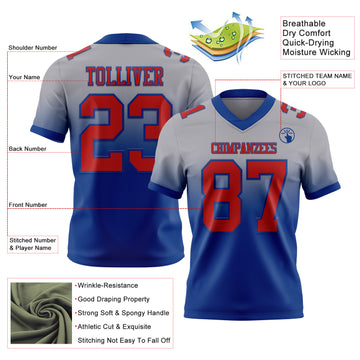 Custom Gray Red-Royal Mesh Authentic Fade Fashion Football Jersey