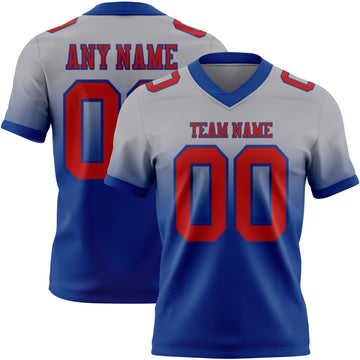 Custom Gray Red-Royal Mesh Authentic Fade Fashion Football Jersey