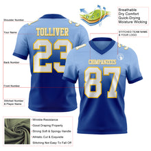Load image into Gallery viewer, Custom Light Blue White Royal-Yellow Authentic Fade Fashion Football Jersey
