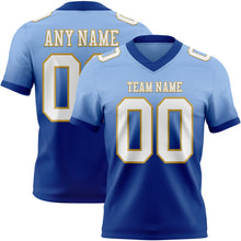 Load image into Gallery viewer, Custom Light Blue White Royal-Old Gold Authentic Fade Fashion Football Jersey
