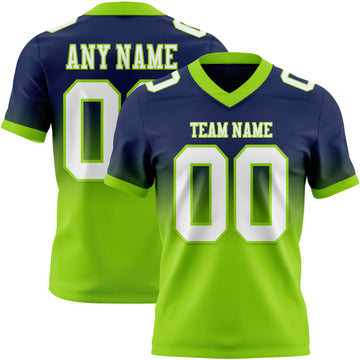Custom Navy White-Neon Green Mesh Authentic Fade Fashion Football Jersey