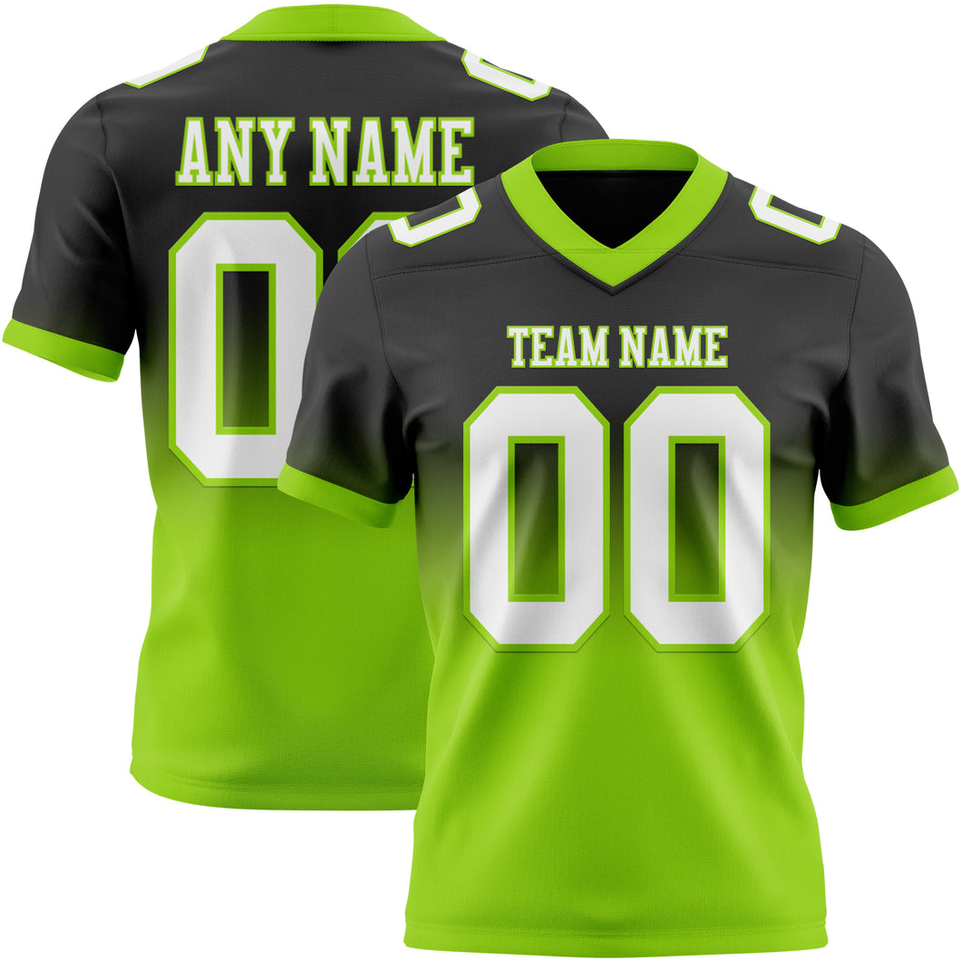 Custom Black White-Neon Green Mesh Authentic Fade Fashion Football Jersey