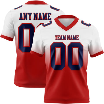 Custom White Navy-Red Mesh Authentic Fade Fashion Football Jersey