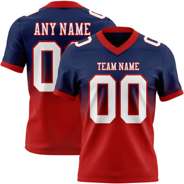 Custom Navy White-Red Mesh Authentic Fade Fashion Football Jersey