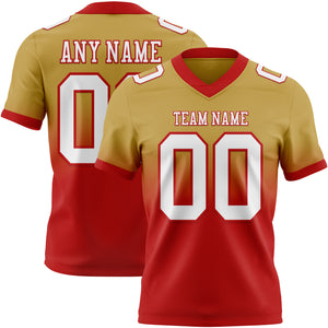 Custom Old Gold White-Red Authentic Fade Fashion Football Jersey