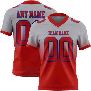 Custom Gray Red-Royal Mesh Authentic Fade Fashion Football Jersey