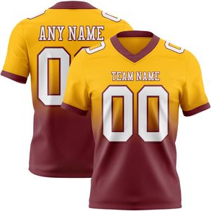 Custom Gold White-Burgundy Authentic Fade Fashion Football Jersey