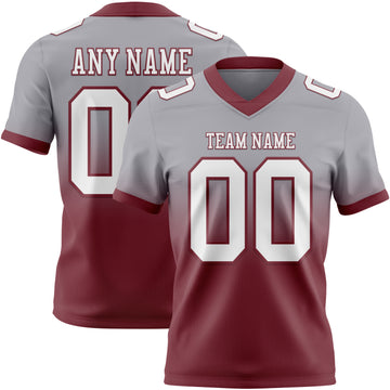 Custom Gray White-Burgundy Mesh Authentic Fade Fashion Football Jersey