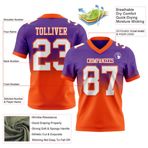 Custom Purple White-Orange Authentic Fade Fashion Football Jersey
