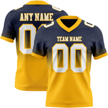 Custom Navy White-Gold Mesh Authentic Fade Fashion Football Jersey