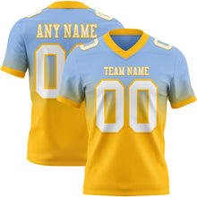 Load image into Gallery viewer, Custom Light Blue White-Gold Authentic Fade Fashion Football Jersey
