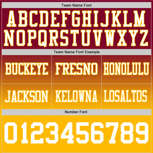 Custom Maroon White-Gold Mesh Authentic Fade Fashion Football Jersey