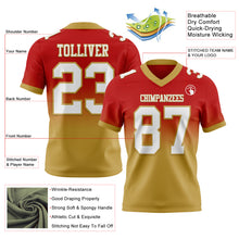 Load image into Gallery viewer, Custom Red White-Old Gold Authentic Fade Fashion Football Jersey
