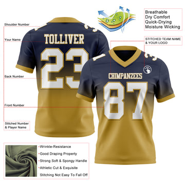 Custom Navy White-Old Gold Mesh Authentic Fade Fashion Football Jersey