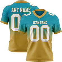 Charger l&#39;image dans la galerie, Custom Teal White-Old Gold Mesh Authentic Fade Fashion Football Jersey
