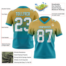 Laden Sie das Bild in den Galerie-Viewer, Custom Old Gold White-Teal Authentic Fade Fashion Football Jersey
