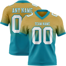 Laden Sie das Bild in den Galerie-Viewer, Custom Old Gold White-Teal Authentic Fade Fashion Football Jersey
