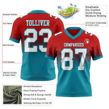 Load image into Gallery viewer, Custom Red White-Teal Authentic Fade Fashion Football Jersey
