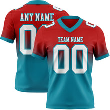 Load image into Gallery viewer, Custom Red White-Teal Authentic Fade Fashion Football Jersey
